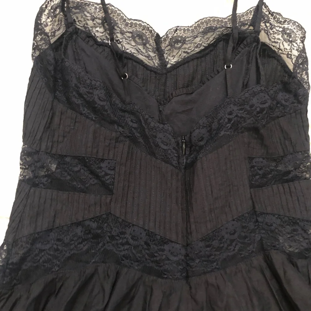 Free People Somebody To Love Lace Tiered Crinkled Black Cami Top Dress size S